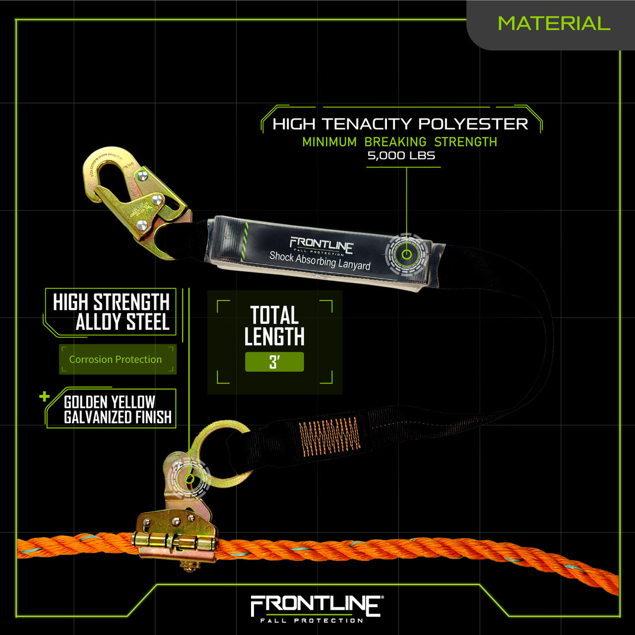 Frontline RGSS58ES Self-tracking Rope Grab 5/8" with 3' Lanyard