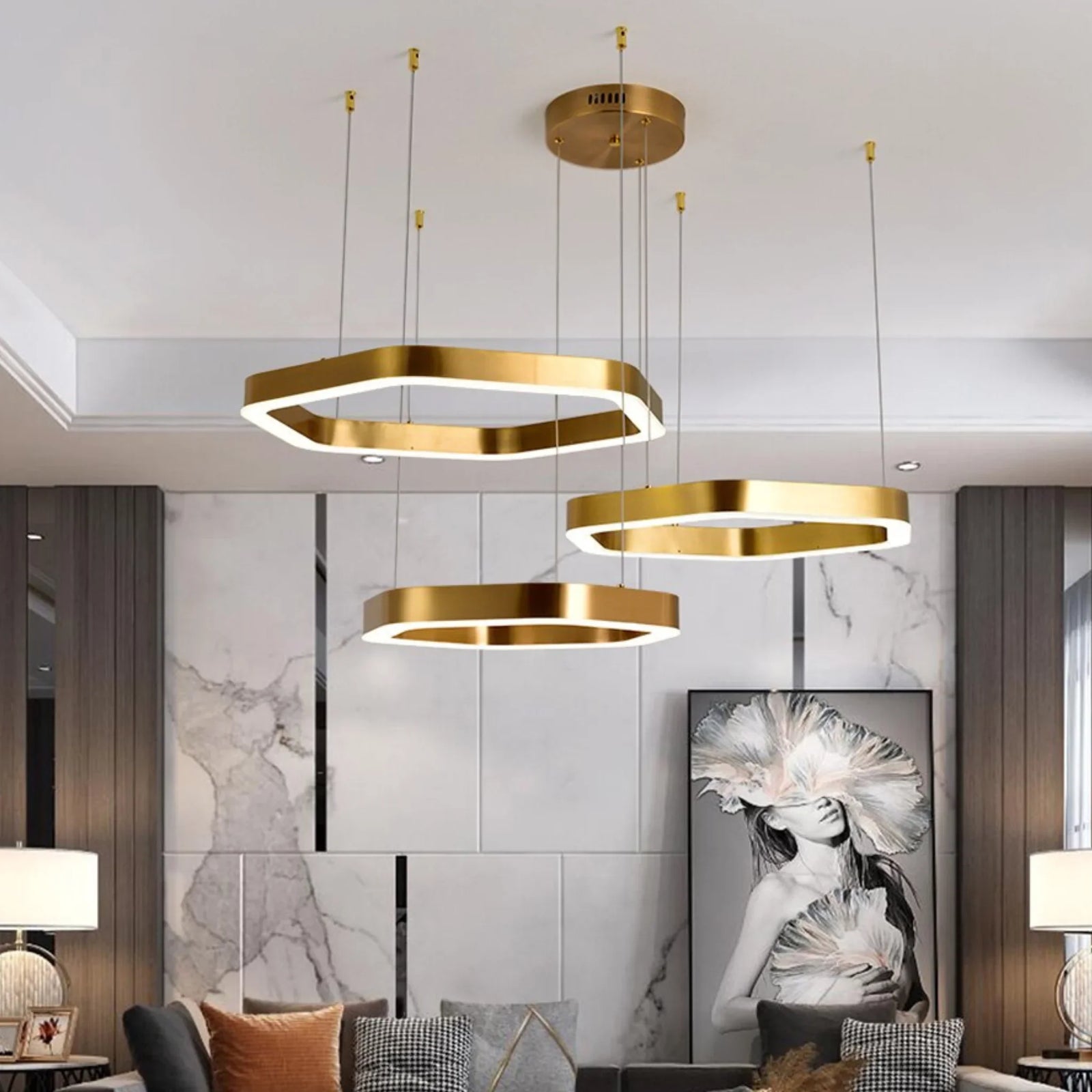 Châtelet | Hexagon Gold Chandelier for Living room