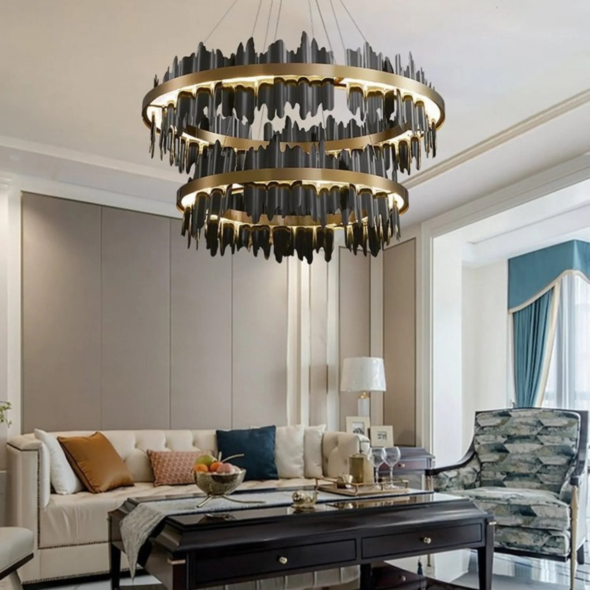 Creative Modern Black/Gold Circular Chandelier for Living Room