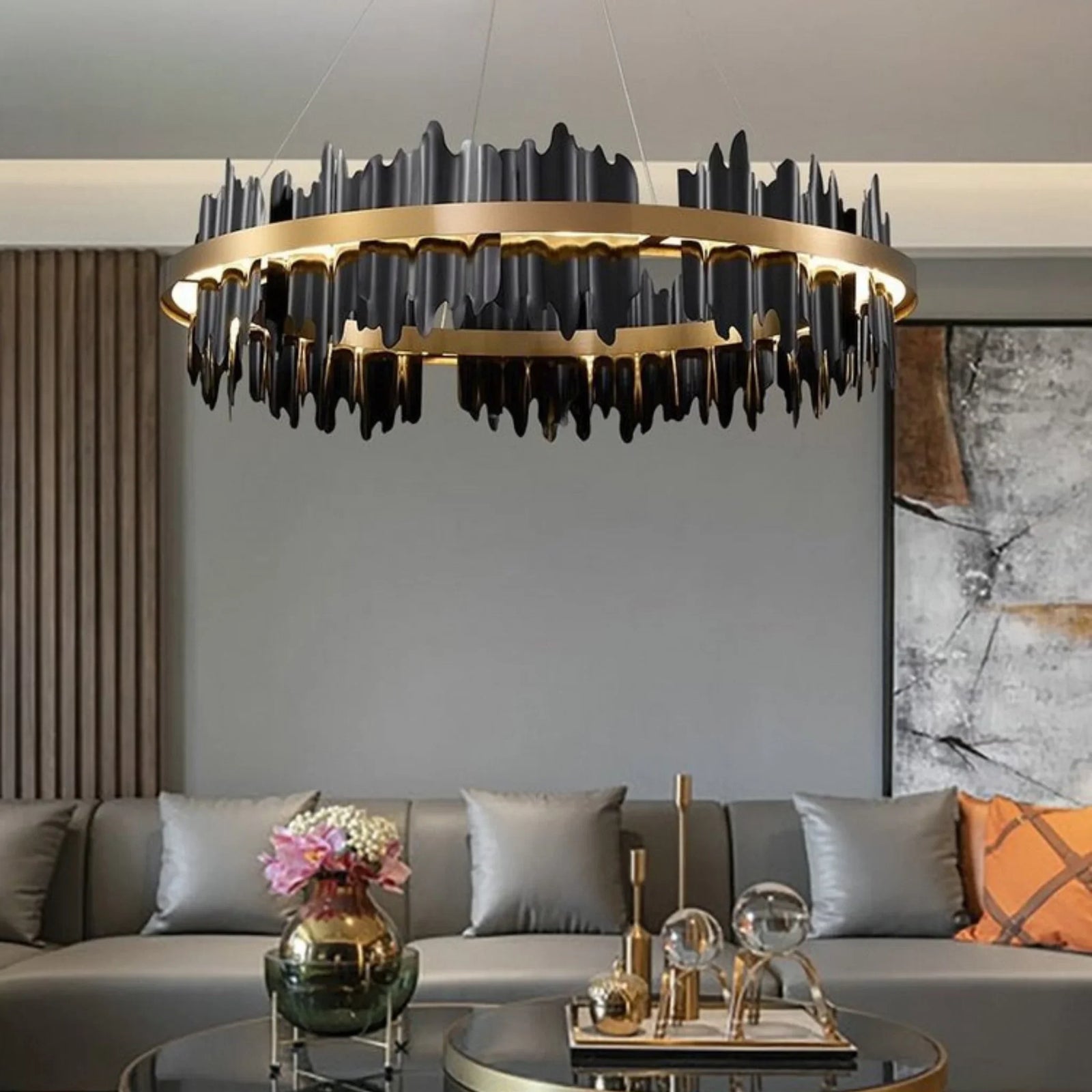 Creative Modern Black/Gold Circular Chandelier for Living Room