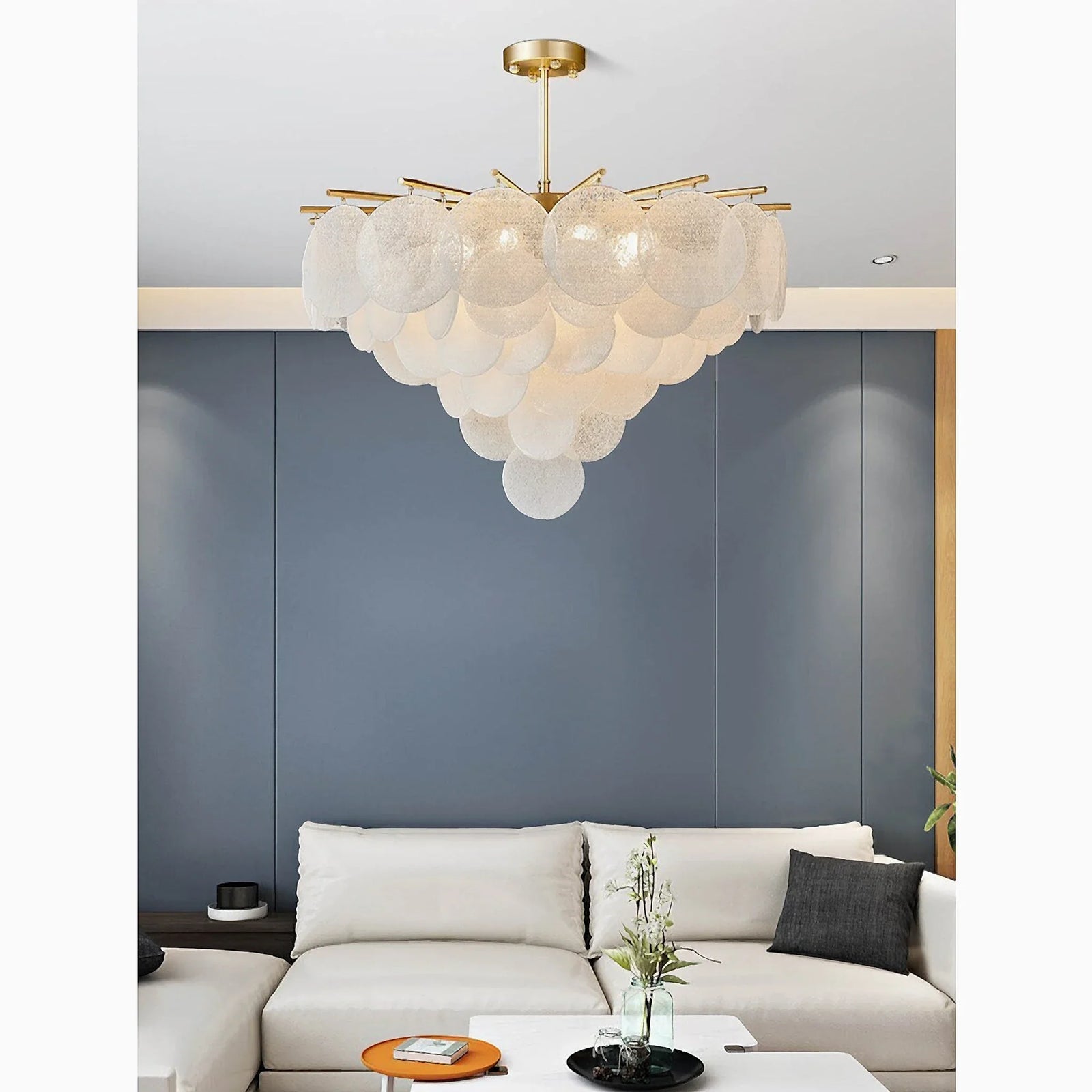 Péone | Round Obscure Glass Ceiling Chandelier