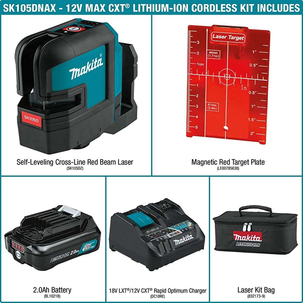 Makita SK105DNAX 12V max CXT Lithium-Ion Cordless Self-Leveling Cross-Line Red Beam Laser Kit (2.0Ah)