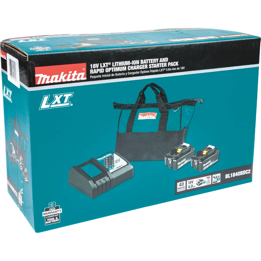 Makita BL1840BDC2 18V LXT® Lithium‑Ion Battery and Rapid Optimum Charger Starter Pack (4.0Ah)