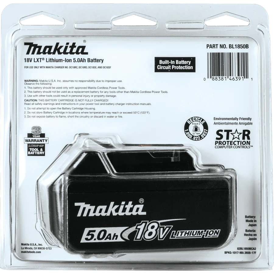 Makita BL1850B 18V LXT® Lithium‑Ion 5.0Ah Battery