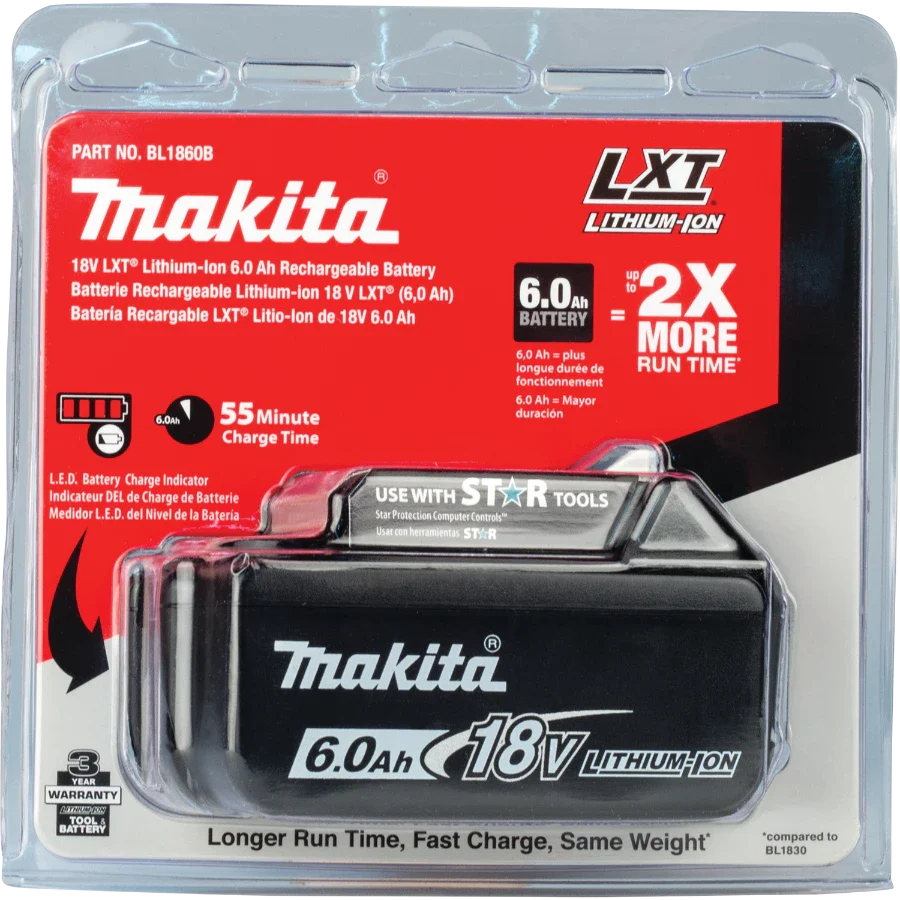 Makita BL1860B 18V LXT® Lithium‑Ion 6.0Ah Battery