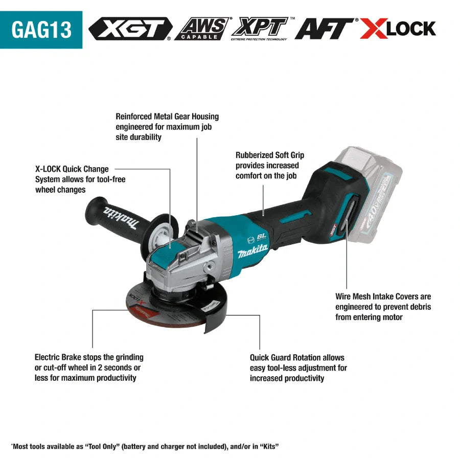 Makita GAG13M1 40V max XGT® Brushless Cordless 4‑1/2