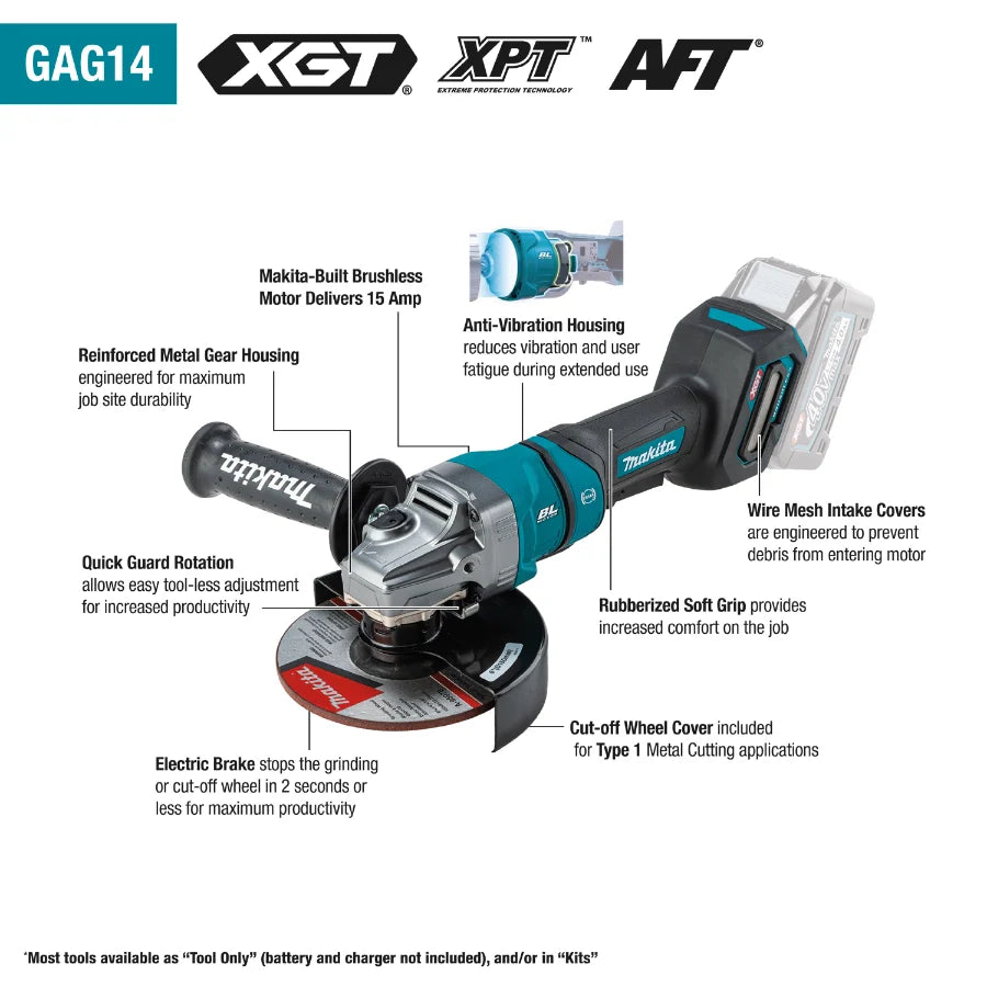 Makita GAG14M1 40V max XGT® Brushless Cordless 4‑1/2” / 6