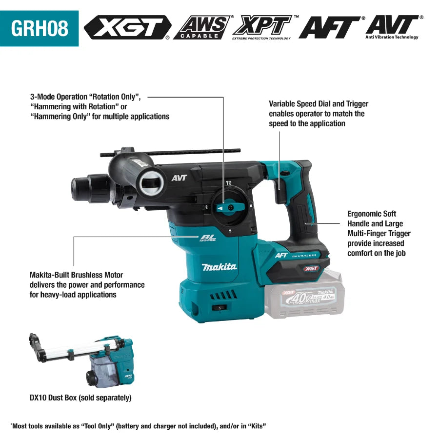 Makita GRH08M1 40V max XGT® Brushless Cordless 1‑3/16