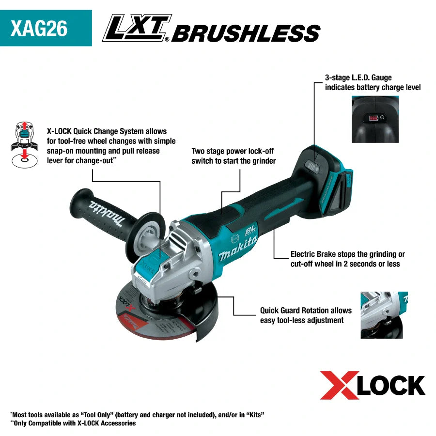 Makita XAG26Z 18V LXT Lithium-Ion Brushless Cordless 4-1/2 / 5