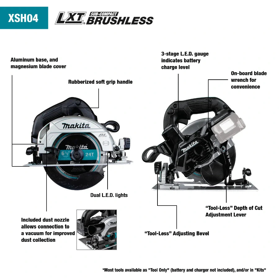 Makita XSH04ZB 18V LXT Sub-Compact Brushless Cordless 6-1/2" Circular Saw