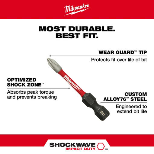 Milwaukee 48-32-4962 2PK Puntas de impacto Phillips SHOCKWAVE™ de 2