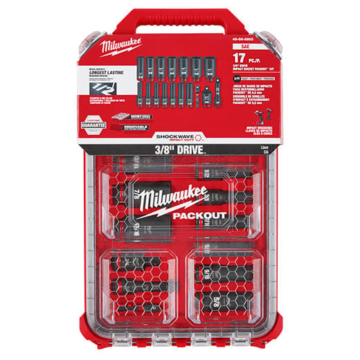 Juego de 17 piezas de dados de impacto de 3/8" con mango SAE de Milwaukee 49-66-6800 SHOCKWAVE Impact Duty™