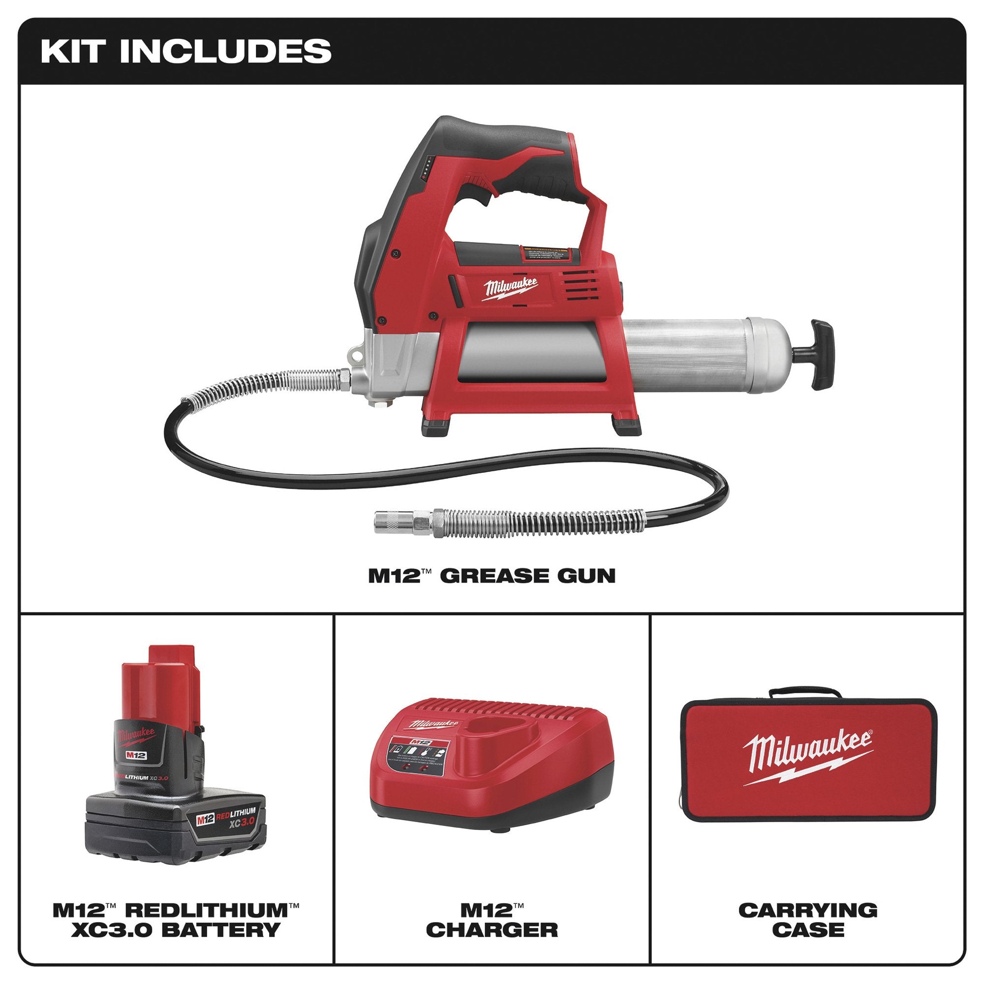 Milwaukee 2446-21XC M12™ Cordless LITHIUM-ION Grease Gun Kit