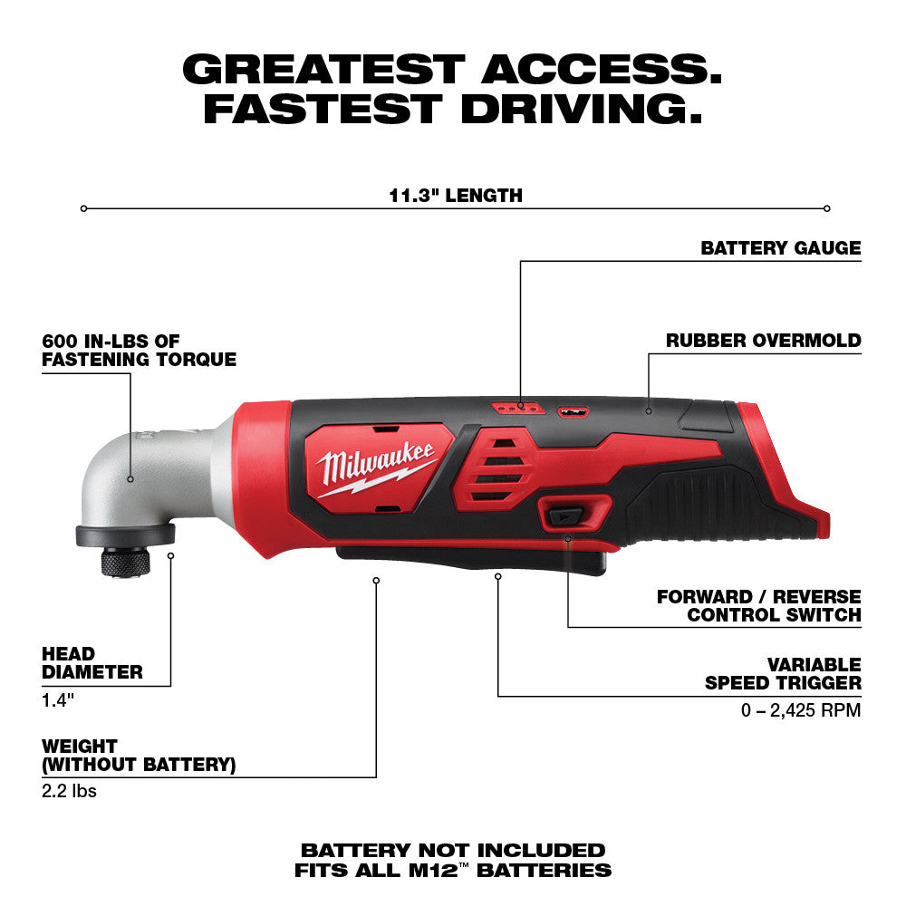 Milwaukee 2467-20 M12™ 1/4 in. Hex Right Angle Impact Driver