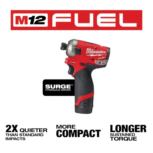 Kit de destornillador hidráulico hexagonal de 1/4" Milwaukee 2551-22 M12 FUEL™ SURGE™