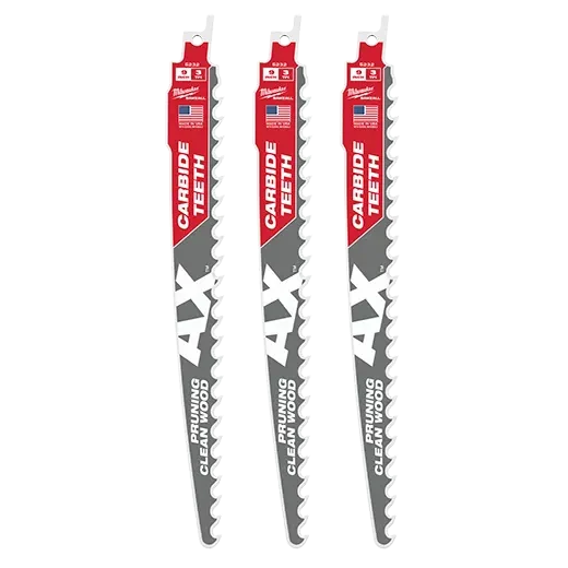 Milwaukee 48-00-5332 9" 3 TPI The AX™ with Carbide Teeth for Pruning & Clean Wood SAWZALL® Blade 3PK