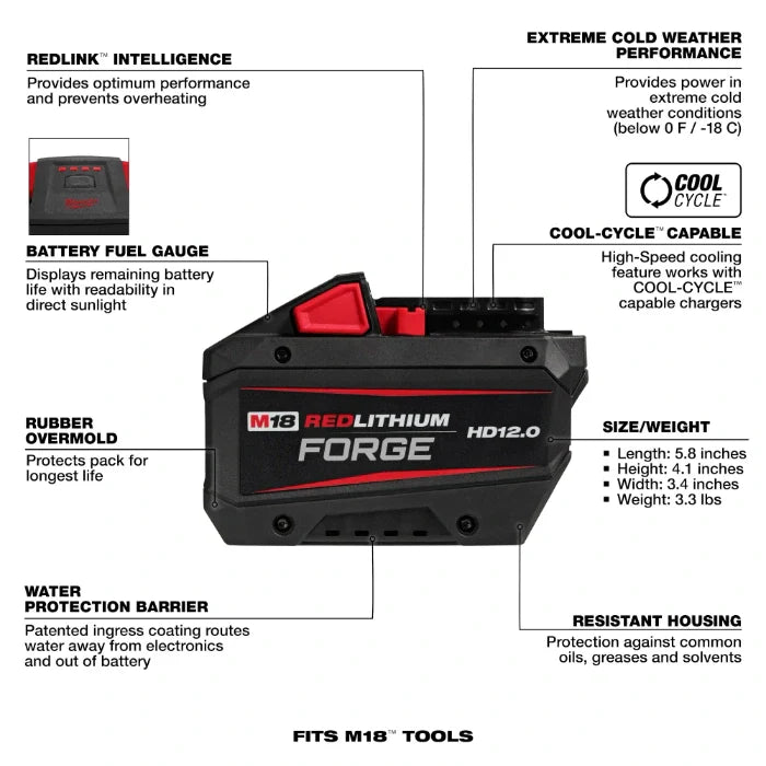 Milwaukee 48-11-1813 M18™ REDLITHIUM™ FORGE™ HD12.0 Battery Pack