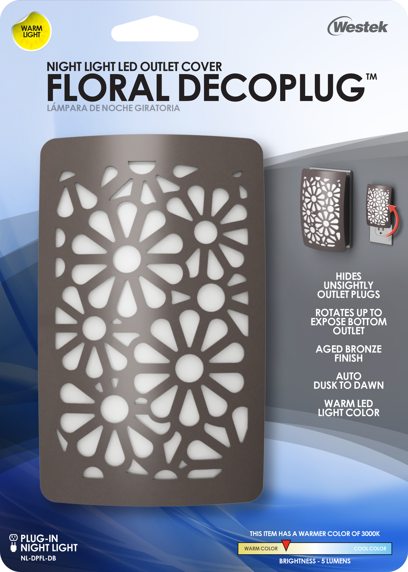 Lámpara de noche LED floral de bronce DecoPlug