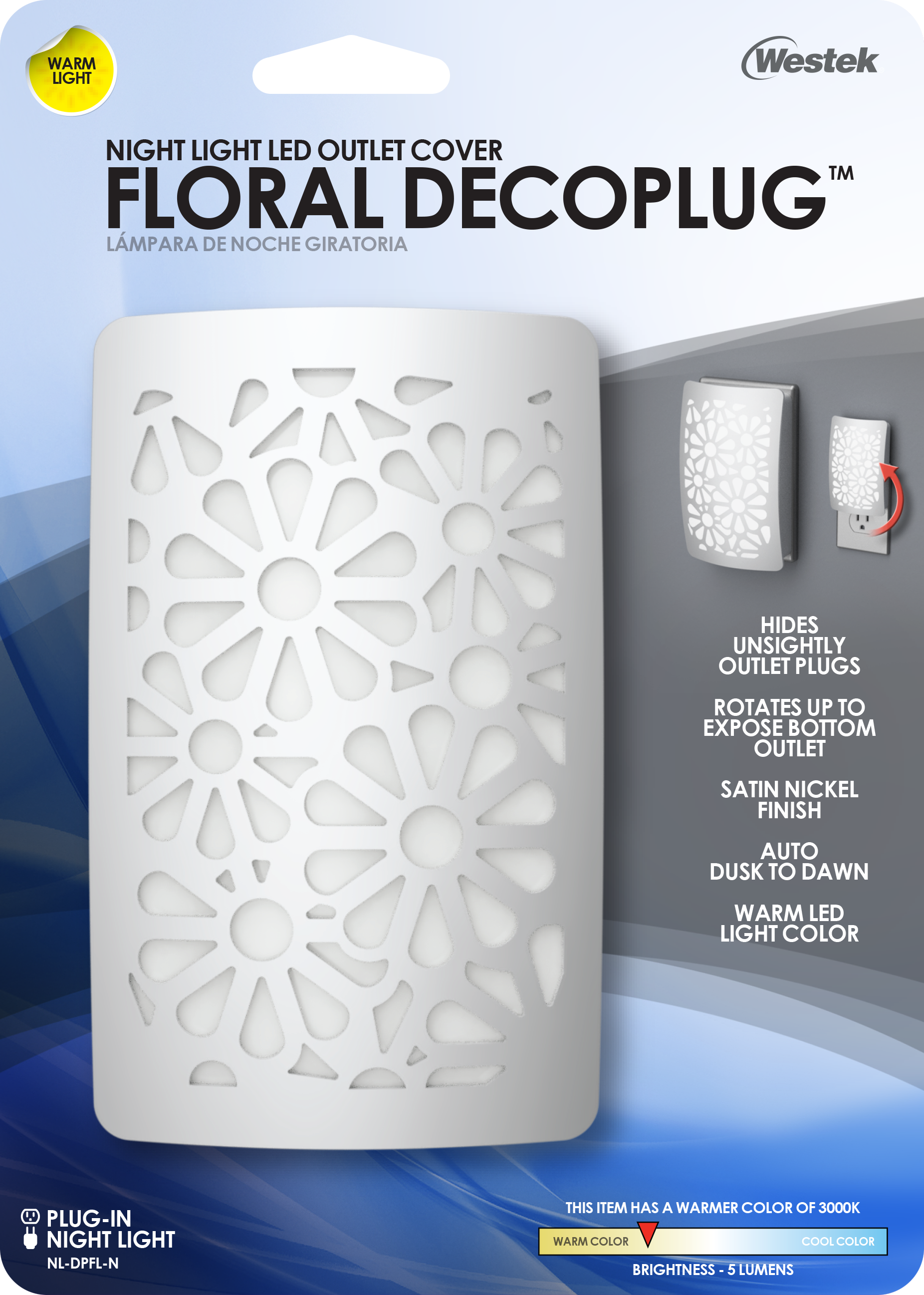 Lámpara de noche LED con diseño floral de níquel DecoPlug