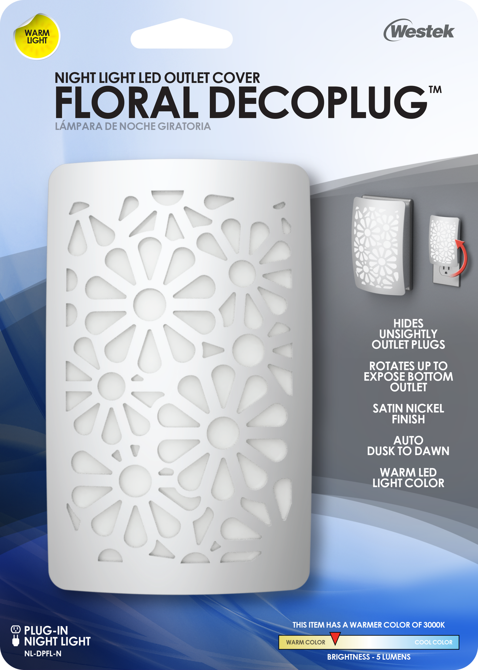 DecoPlug LED Floral Nickel Night Light