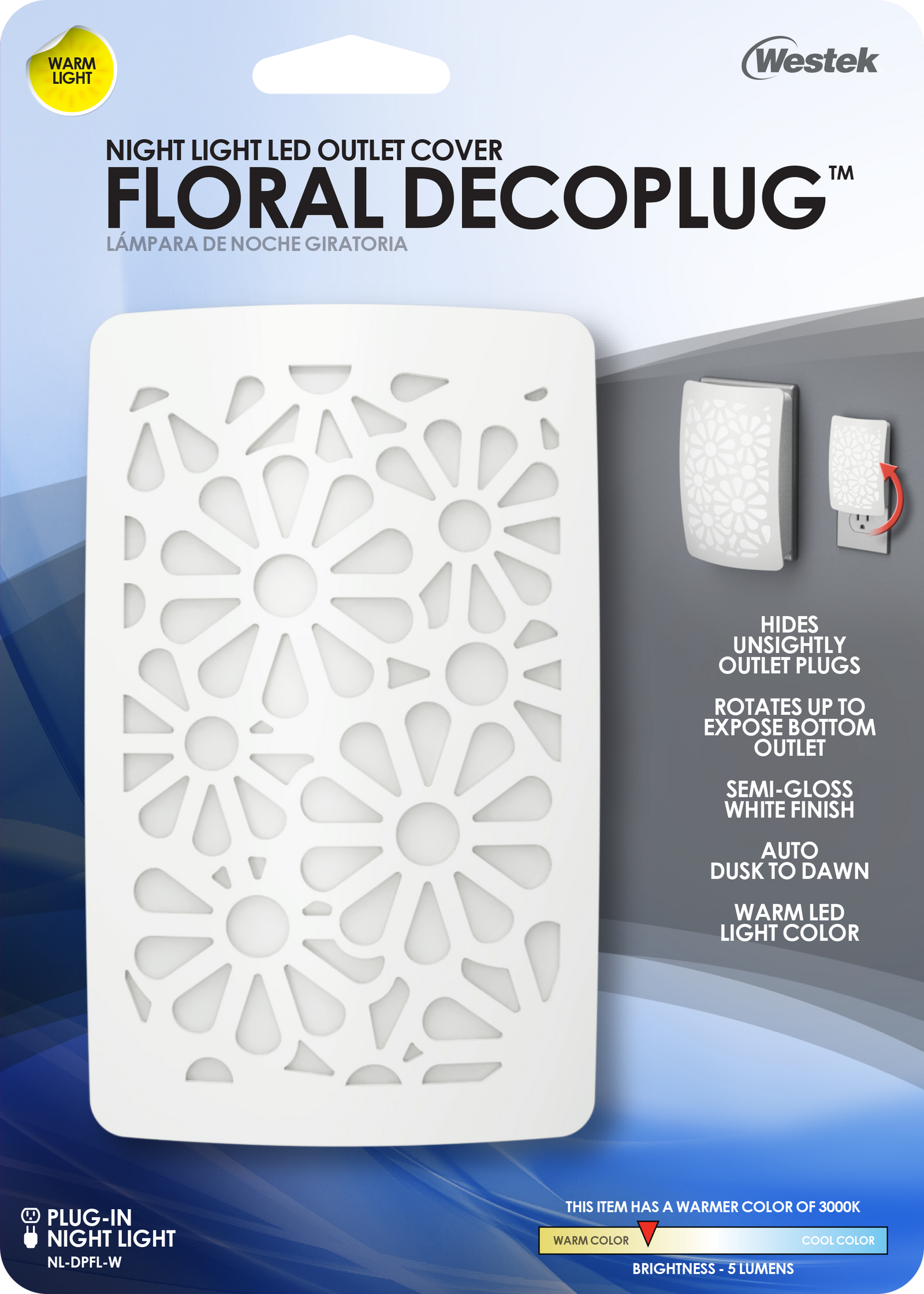 Luz de noche LED con diseño floral blanco DecoPlug