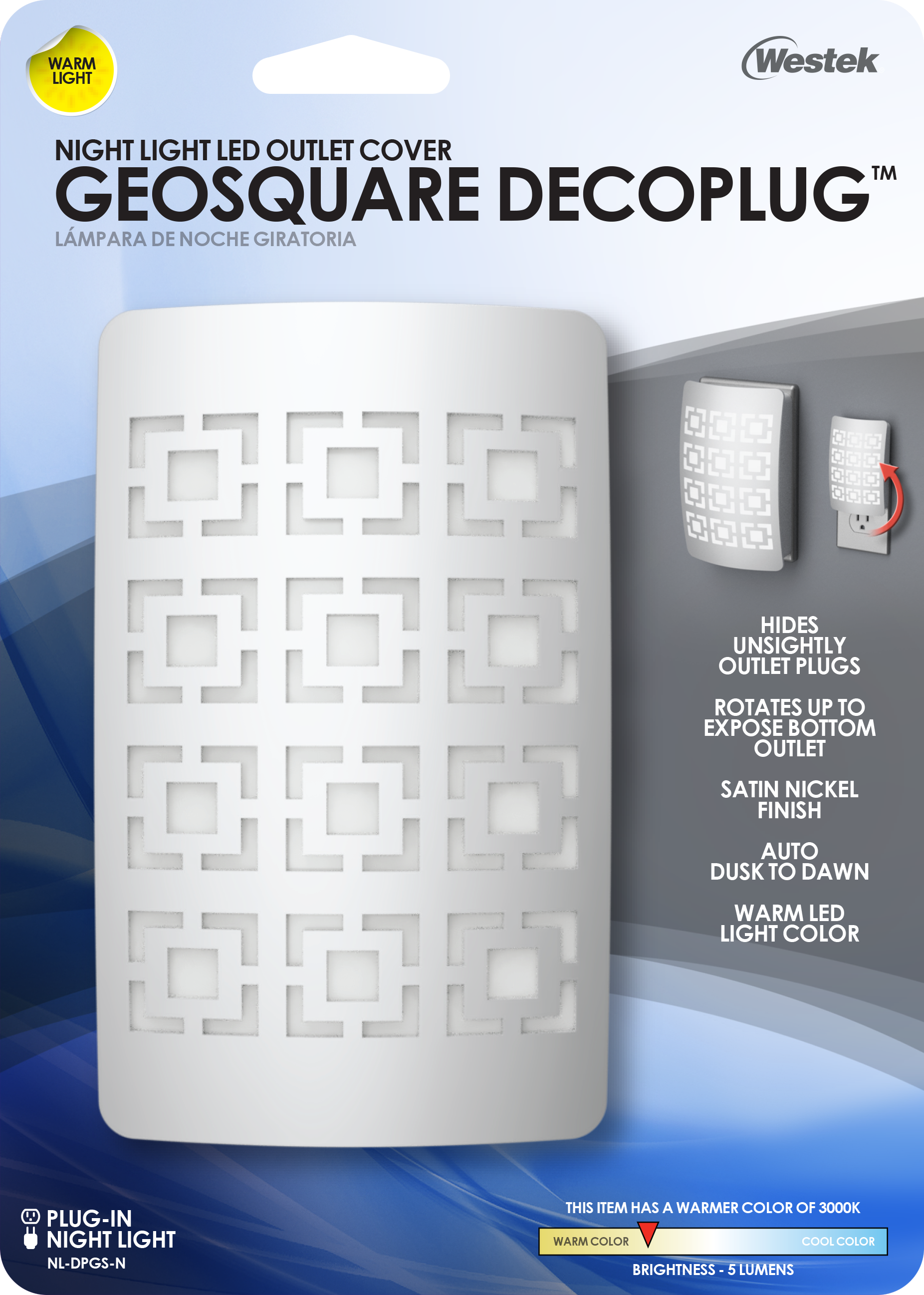 Lámpara de noche LED GeoSquare de níquel DecoPlug