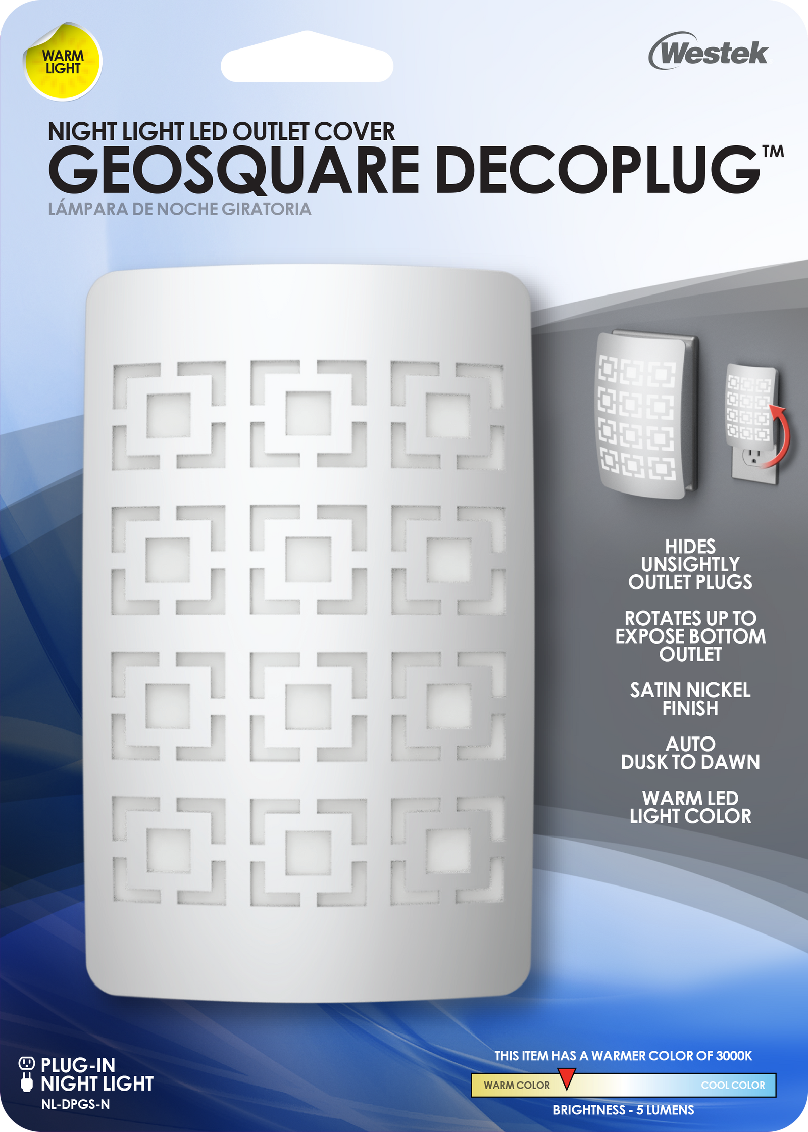 Lámpara de noche LED GeoSquare de níquel DecoPlug