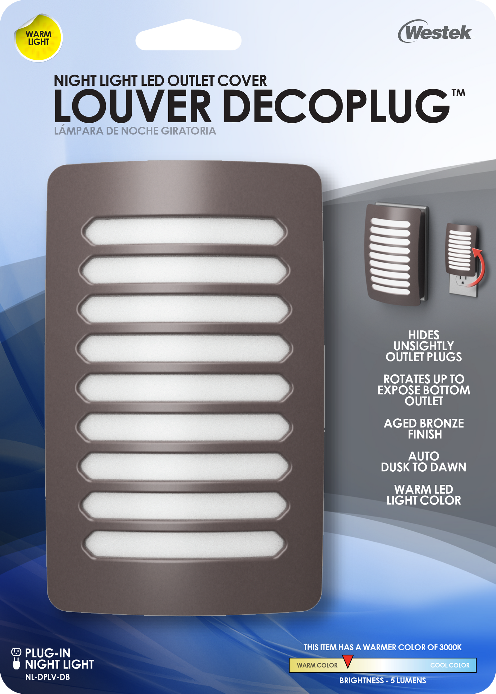 Lámpara de noche con rejilla LED de bronce DecoPlug