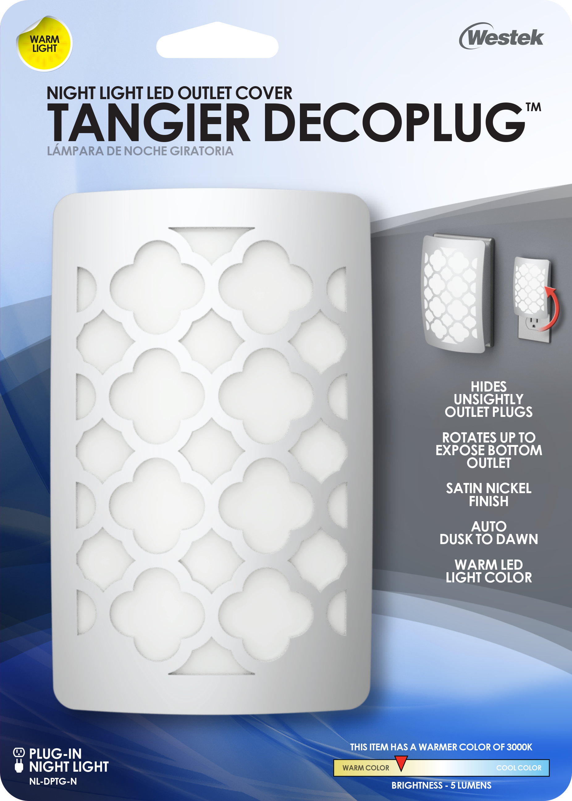 Lámpara de noche LED Tangier Nickel de DecoPlug