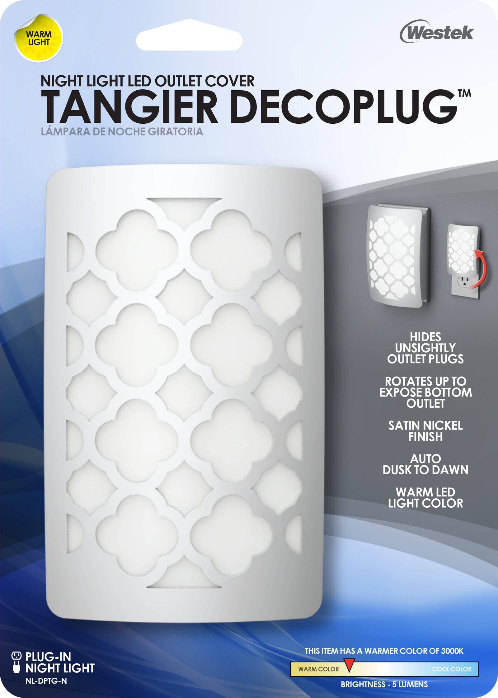 Lámpara de noche LED Tangier Nickel de DecoPlug