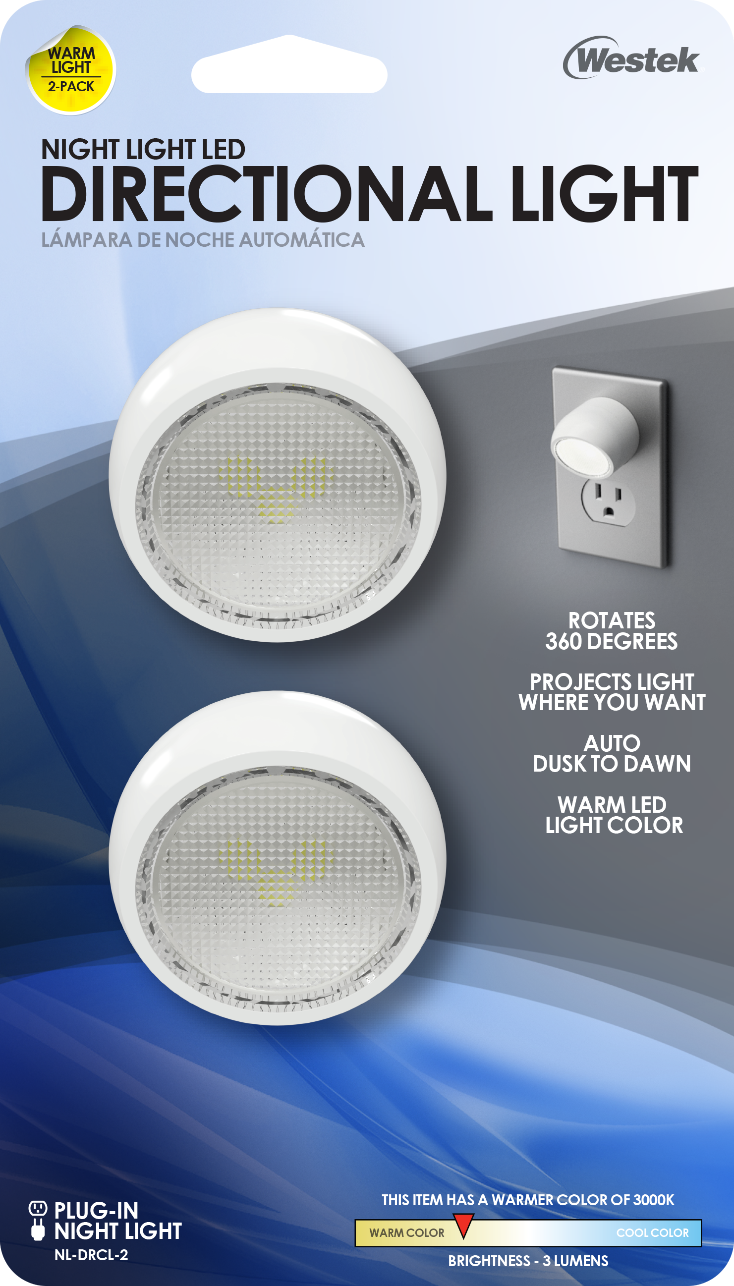 Rotating Directional LED Automatic Night Light - 2 Pack