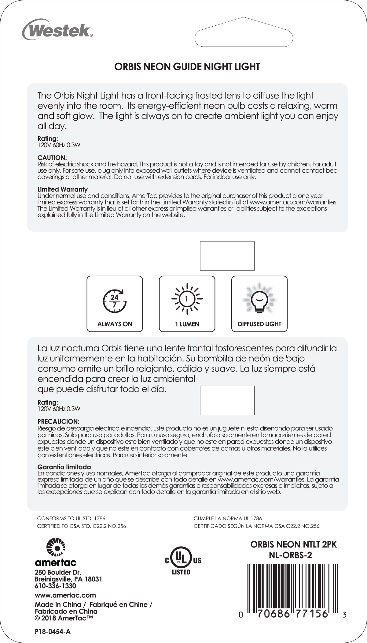 Luz nocturna de neón siempre encendida Orbis Guide (paquete de 2)