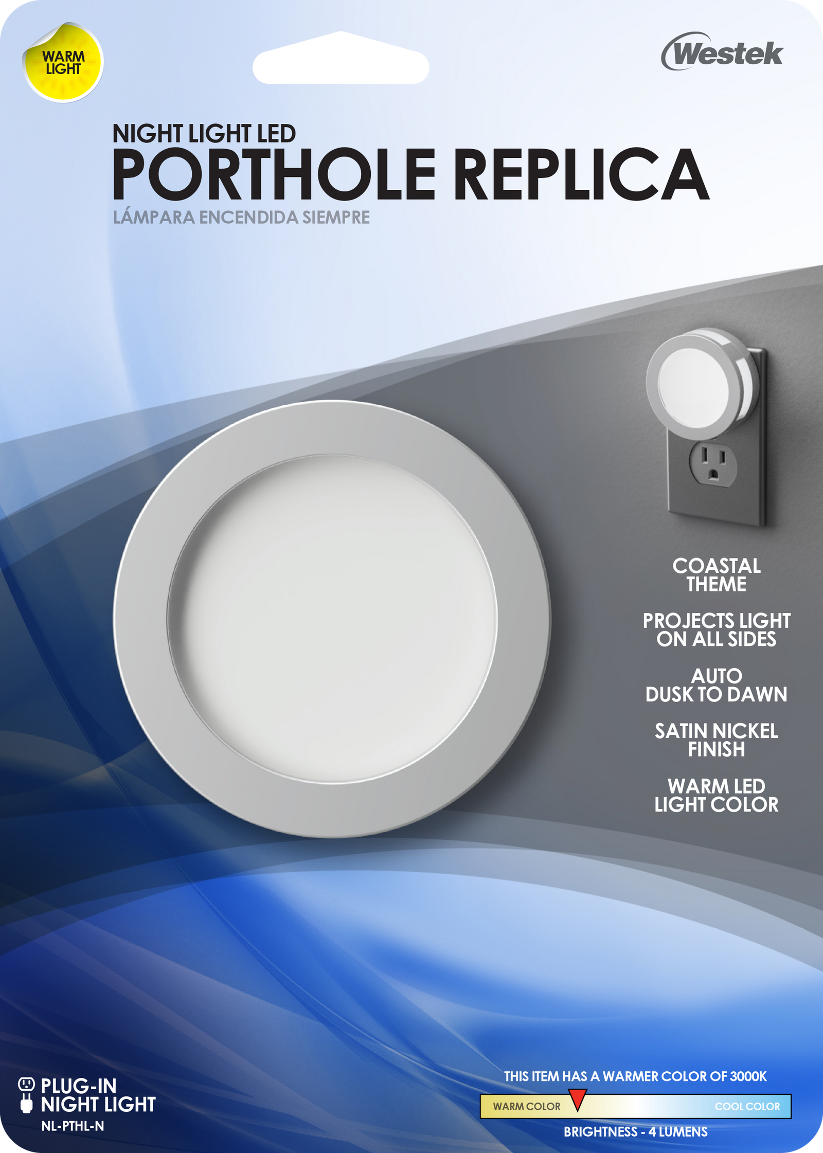 Porthole LED Always-On Nickel Night light