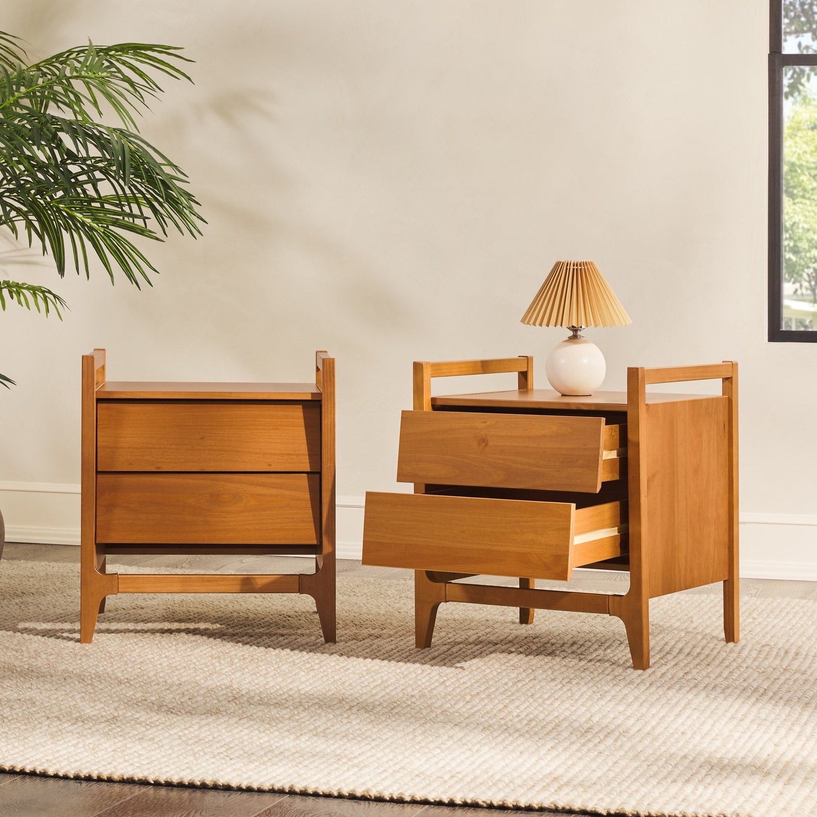 Oswald Mid-Century Modern 2-Drawer Wood Nightstand