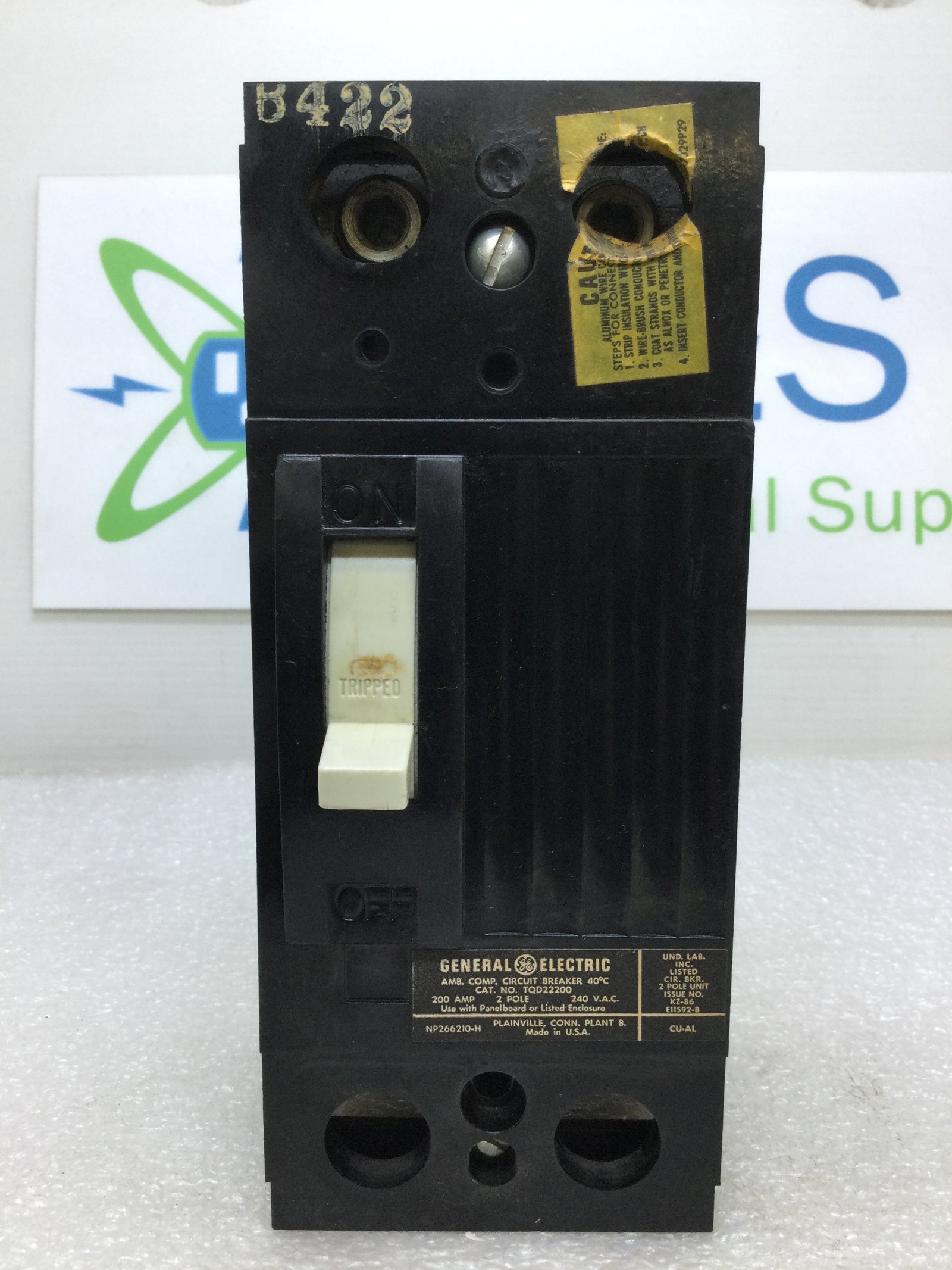 General Electric TQD22200/WL 200 Amp 240 Volt 2 Pole 10ka Circuit Breaker