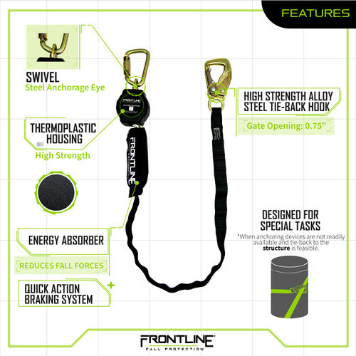 Frontline RPA091TB Tie Back Single Leg Web 9' SRL with Tie Back Hook End