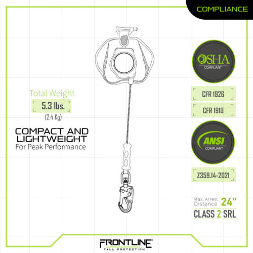 Frontline RPG081SLE Leading Edge Cable Single Leg 8' SRL with Steel Snap Hook End