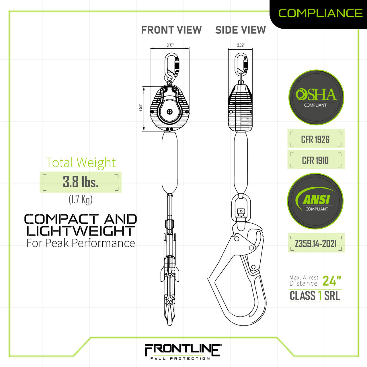 Frontline RPW061R Web Single Leg 6' SRL with Steel Rebar Hook End