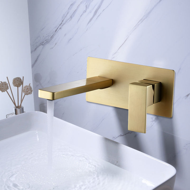 Brushed Gold wall mount bathroom sink basin faucet with pop up drain