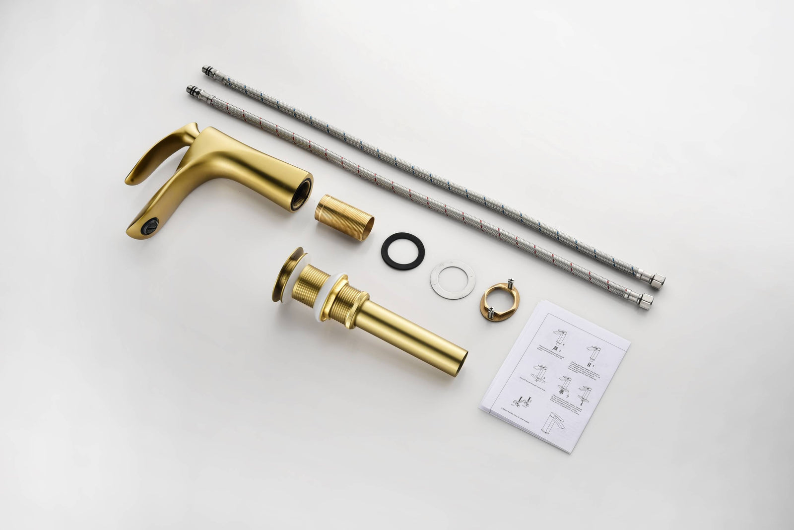 Brushed Gold Bathroom Sink Faucet single handle with pop up non-overflow brass drain