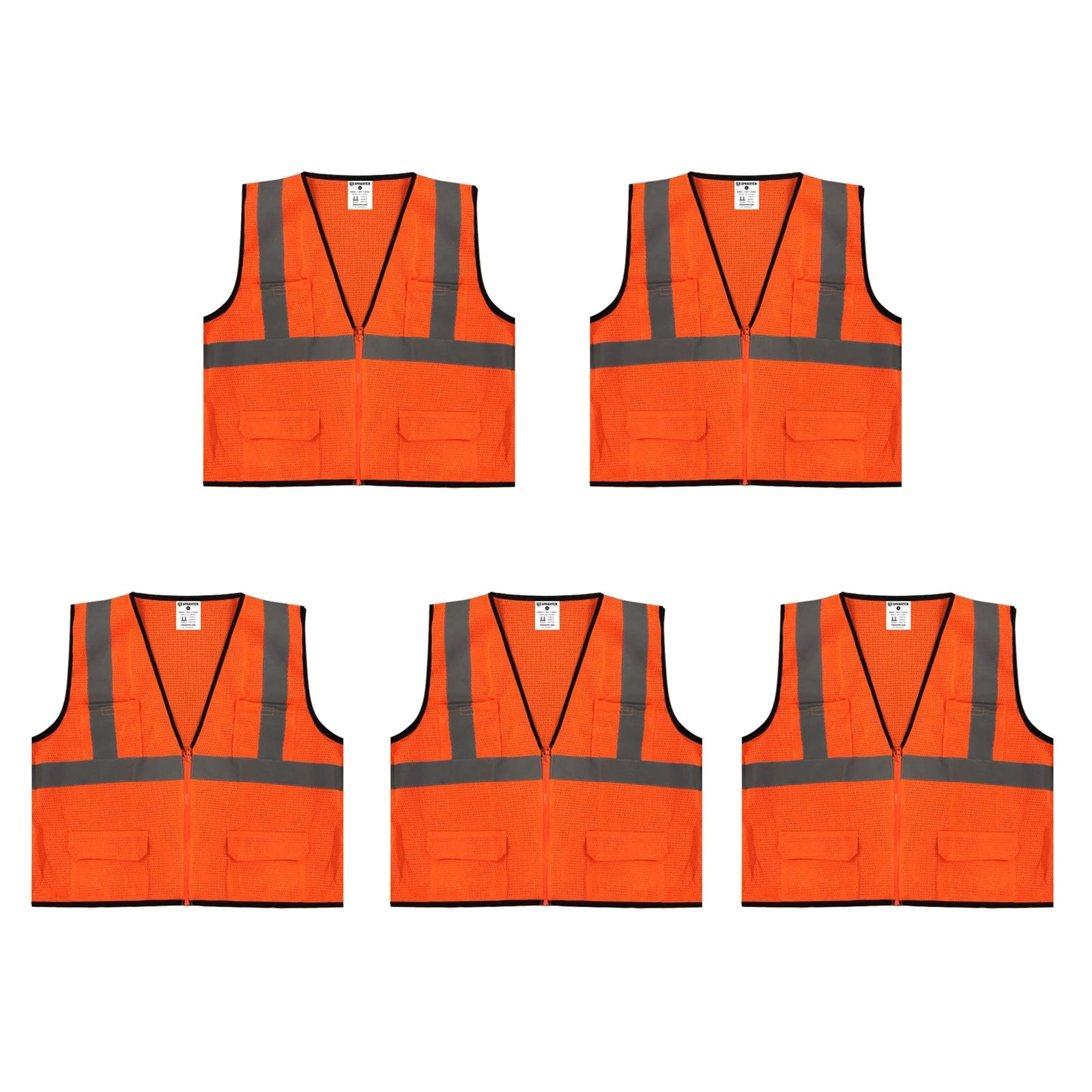 Safety Main 05EAMO Economy Vest, Class 2, All Mesh, Hi-Vis Orange, 5 Pack