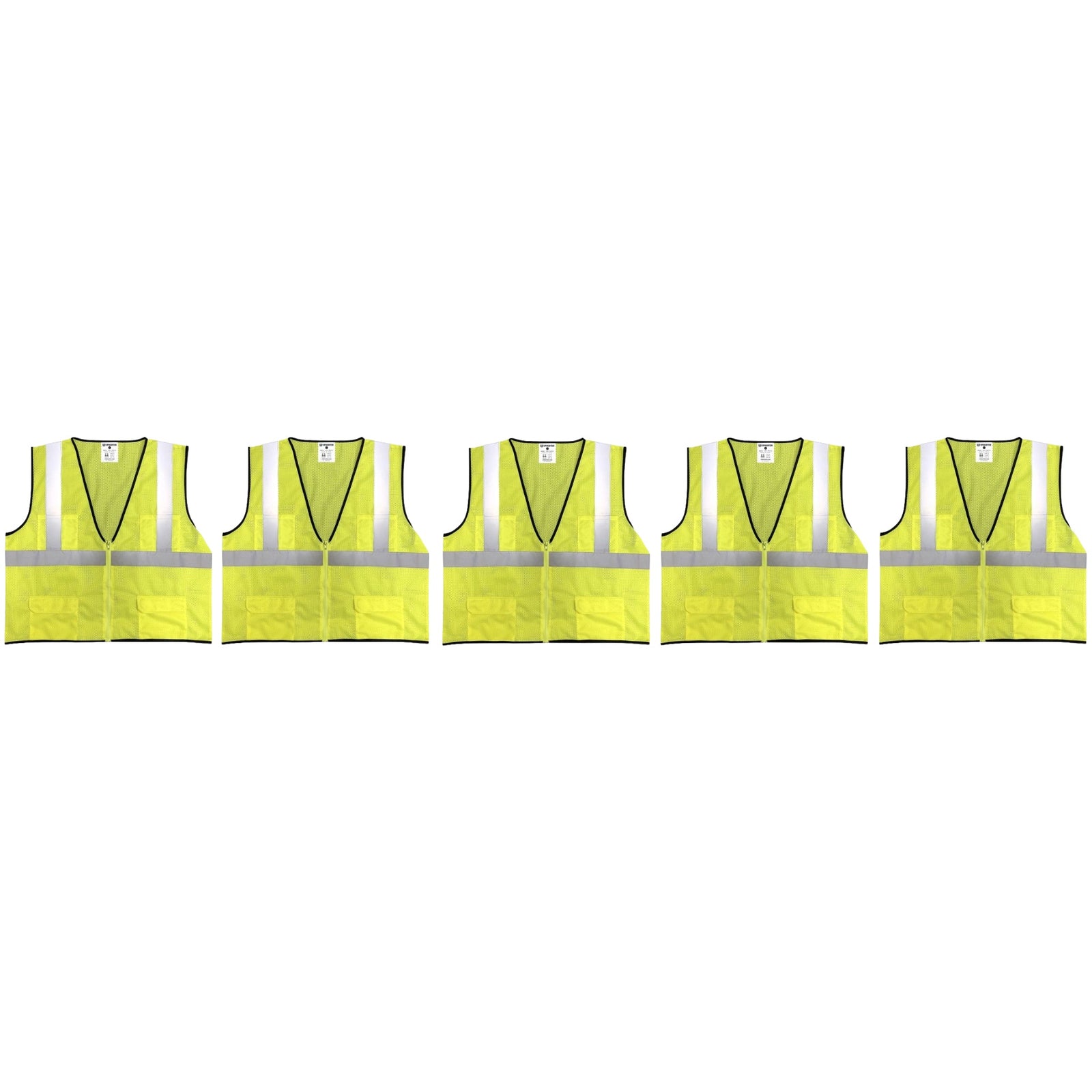 Safety Main 05EAMYZ Economy Vest, Class 2, All Mesh, Hi-Vis Yellow, Pack of 5