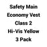 Safety Main 05EAMYZ Economy Vest, Class 2, All Mesh, Hi-Vis Yellow, Pack of 3