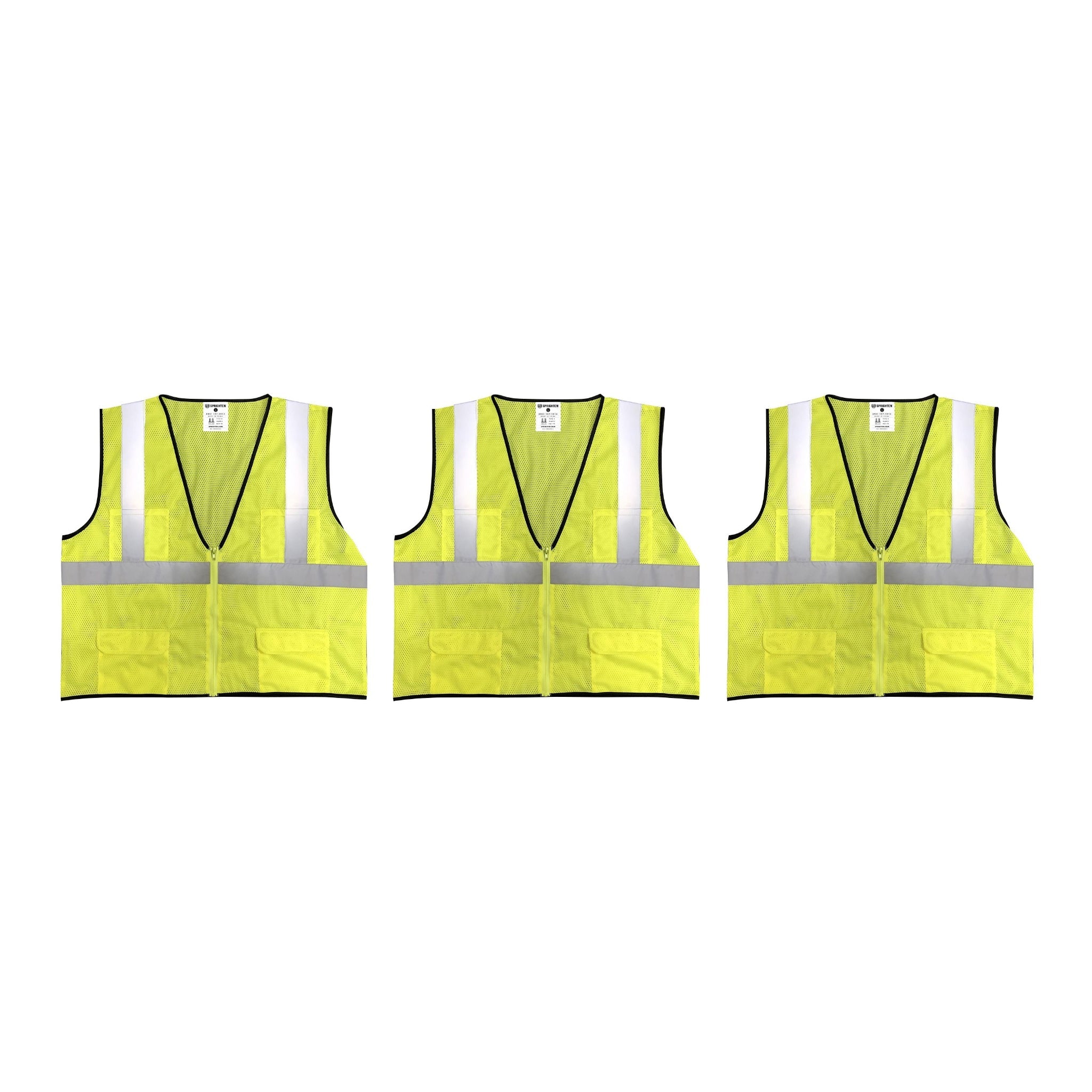 Safety Main 05EAMYZ Economy Vest, Class 2, All Mesh, Hi-Vis Yellow, Pack of 3