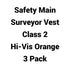 Safety Main 05TTSOZ Surveyor Vest, Class 2, Solid Front, Mesh Back, Hi-Vis Orange, Pack of 3