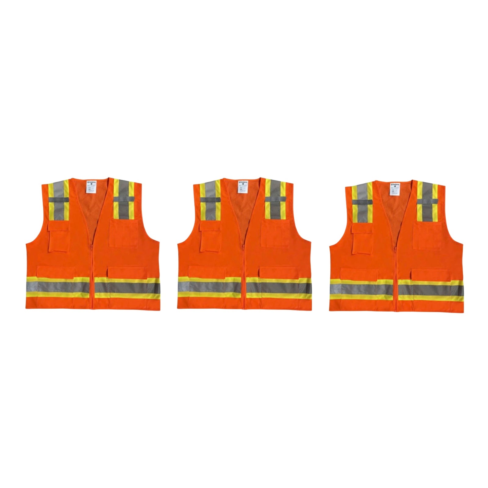 Safety Main 05TTSOZ Surveyor Vest, Class 2, Solid Front, Mesh Back, Hi-Vis Orange, Pack of 3