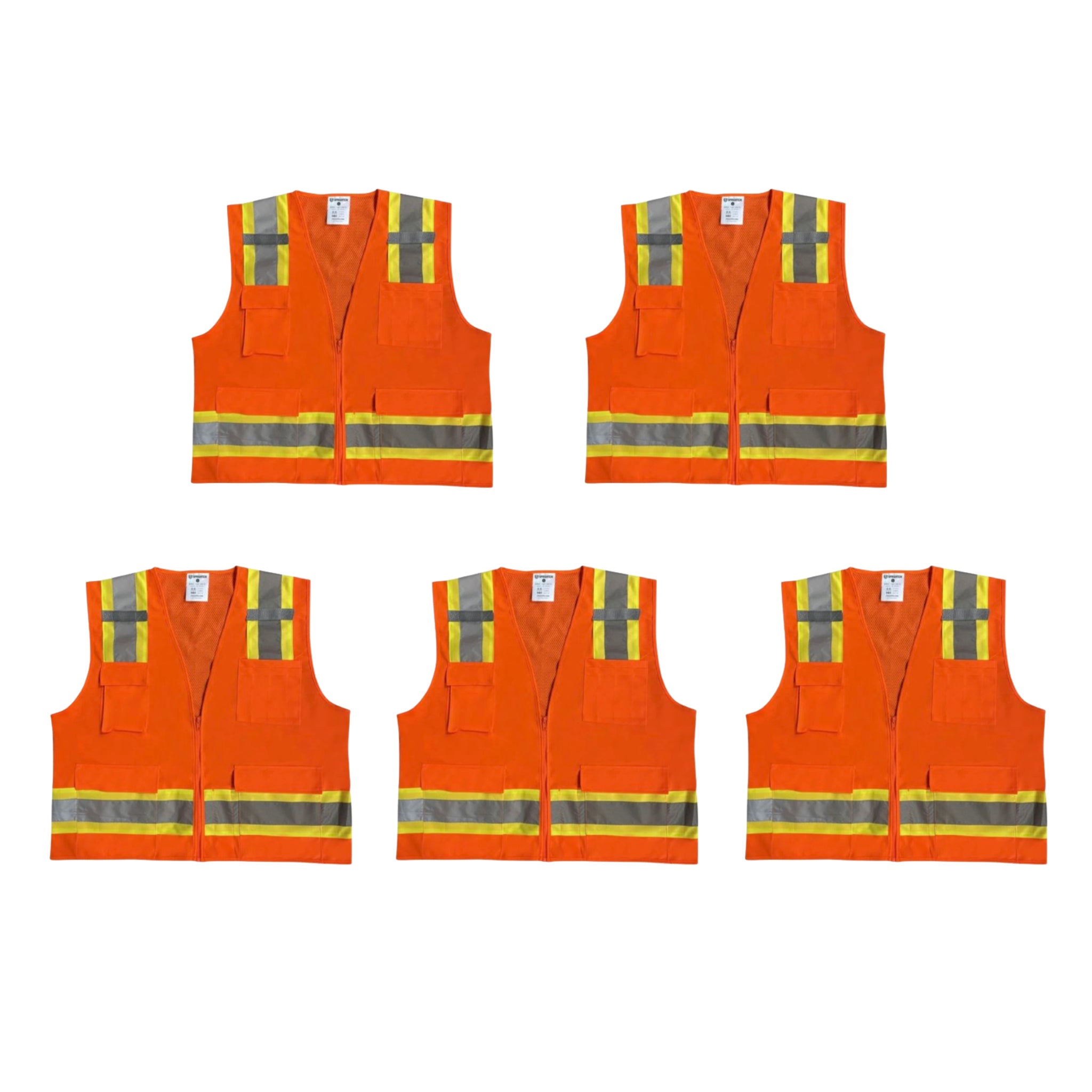 Safety Main 05TTSOZ Surveyor Vest, Class 2, Solid Front, Mesh Back, Hi-Vis Orange, Pack of 5