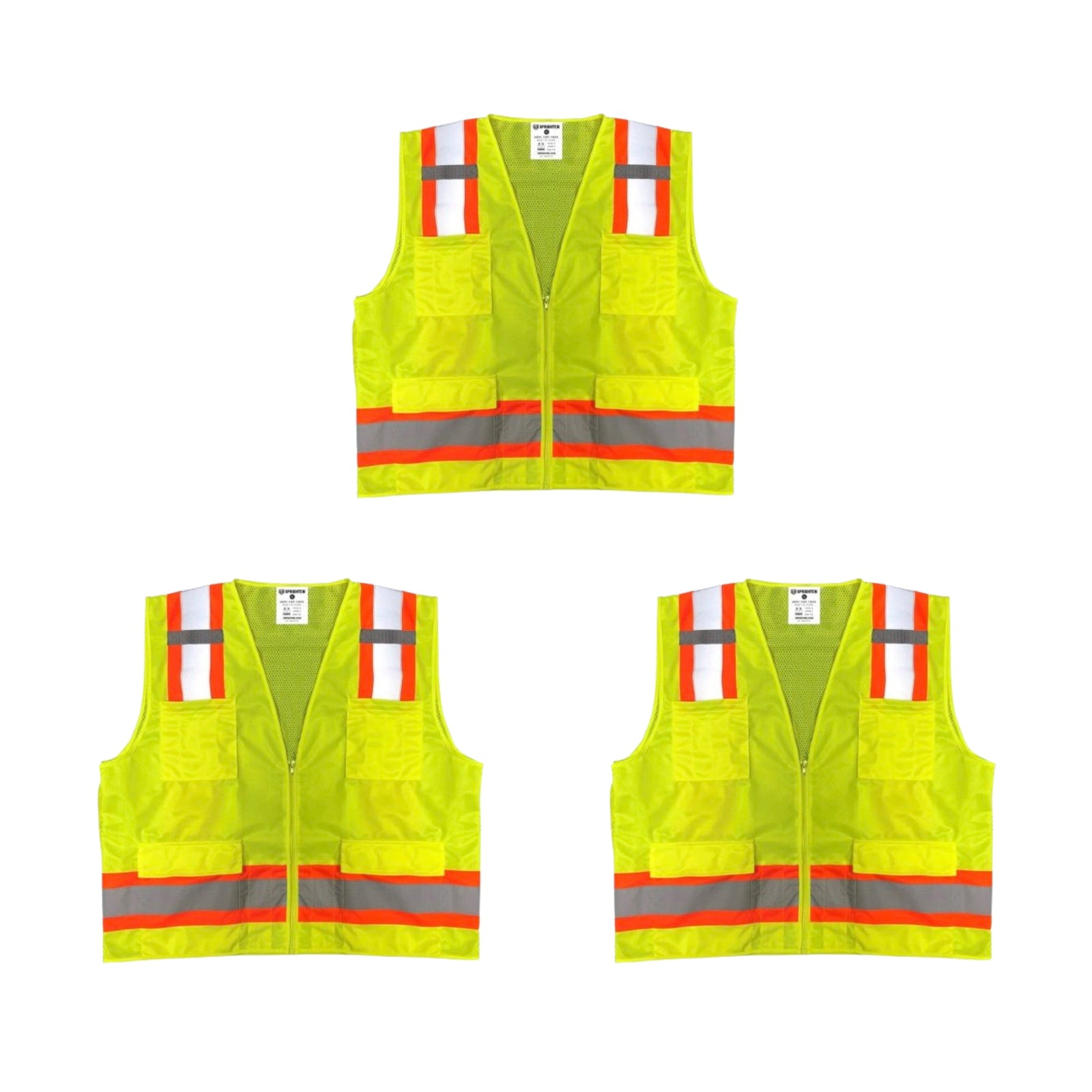 Safety Main 05TTSYZ Surveyor Vest, Class 2, Solid Front, Mesh Back, Hi-Vis Yellow, Pack of 3