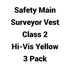 Safety Main 05TTSYZ Surveyor Vest, Class 2, Solid Front, Mesh Back, Hi-Vis Yellow, Pack of 3