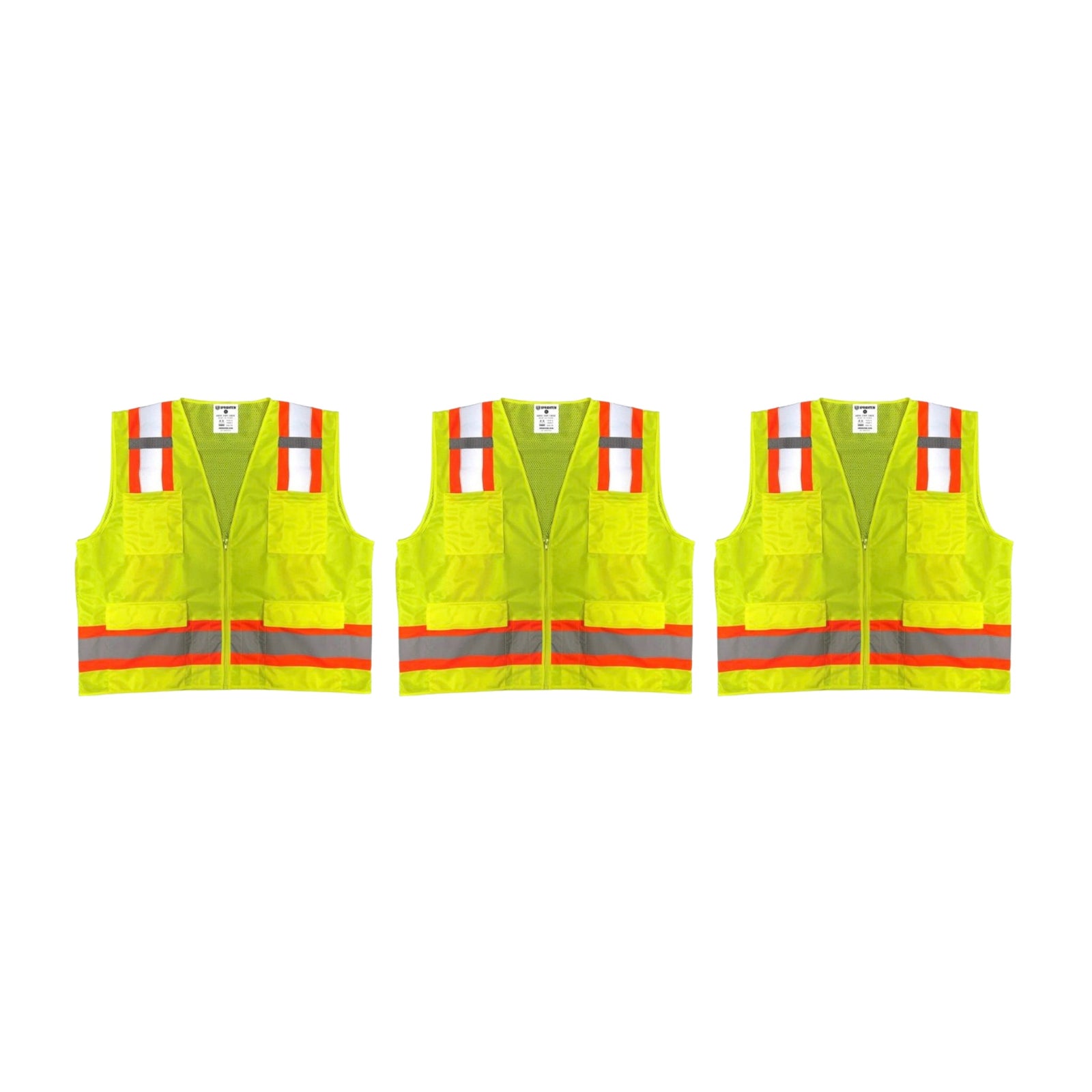 Safety Main 05TTSYZ Surveyor Vest, Class 2, Solid Front, Mesh Back, Hi-Vis Yellow, Pack of 3